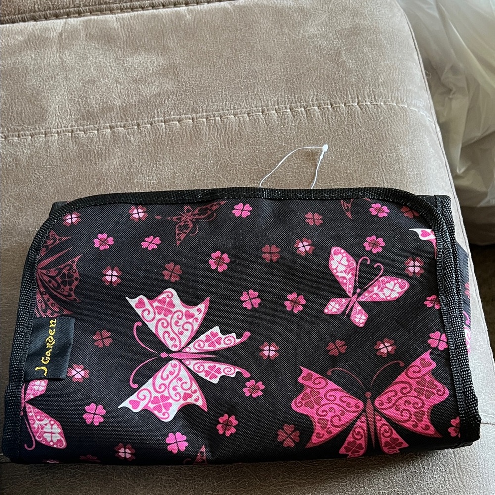 J Garden  Pink Butterfly Print Cosmetic Bag